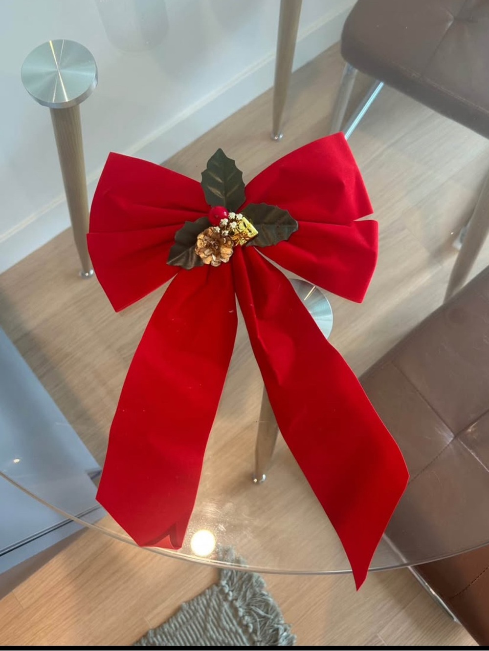 Red Holiday Bow with Pinecone Accent